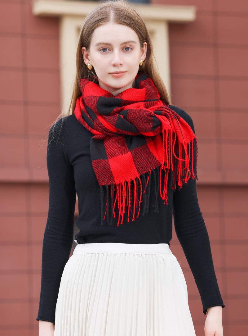 Wander Agio Women's Fashion Long Shawl Winter Warm Lattice Large Scarf Small Plaid Red Black - Image 5